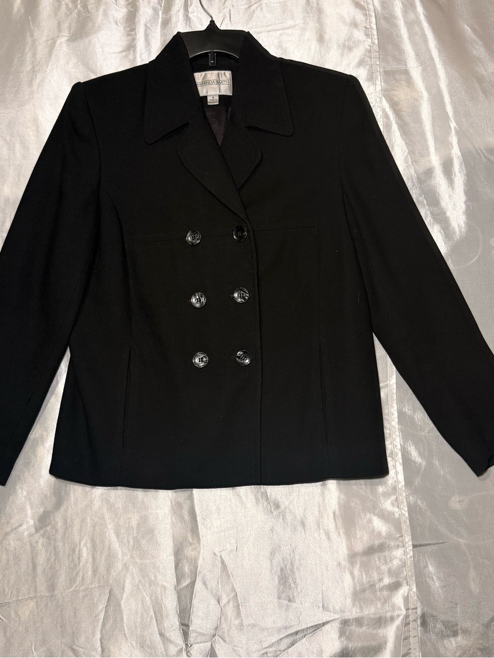 VTG Amanda Smith Black Double Breasted Blazer Women Size 4 Rayon/polyester Lined